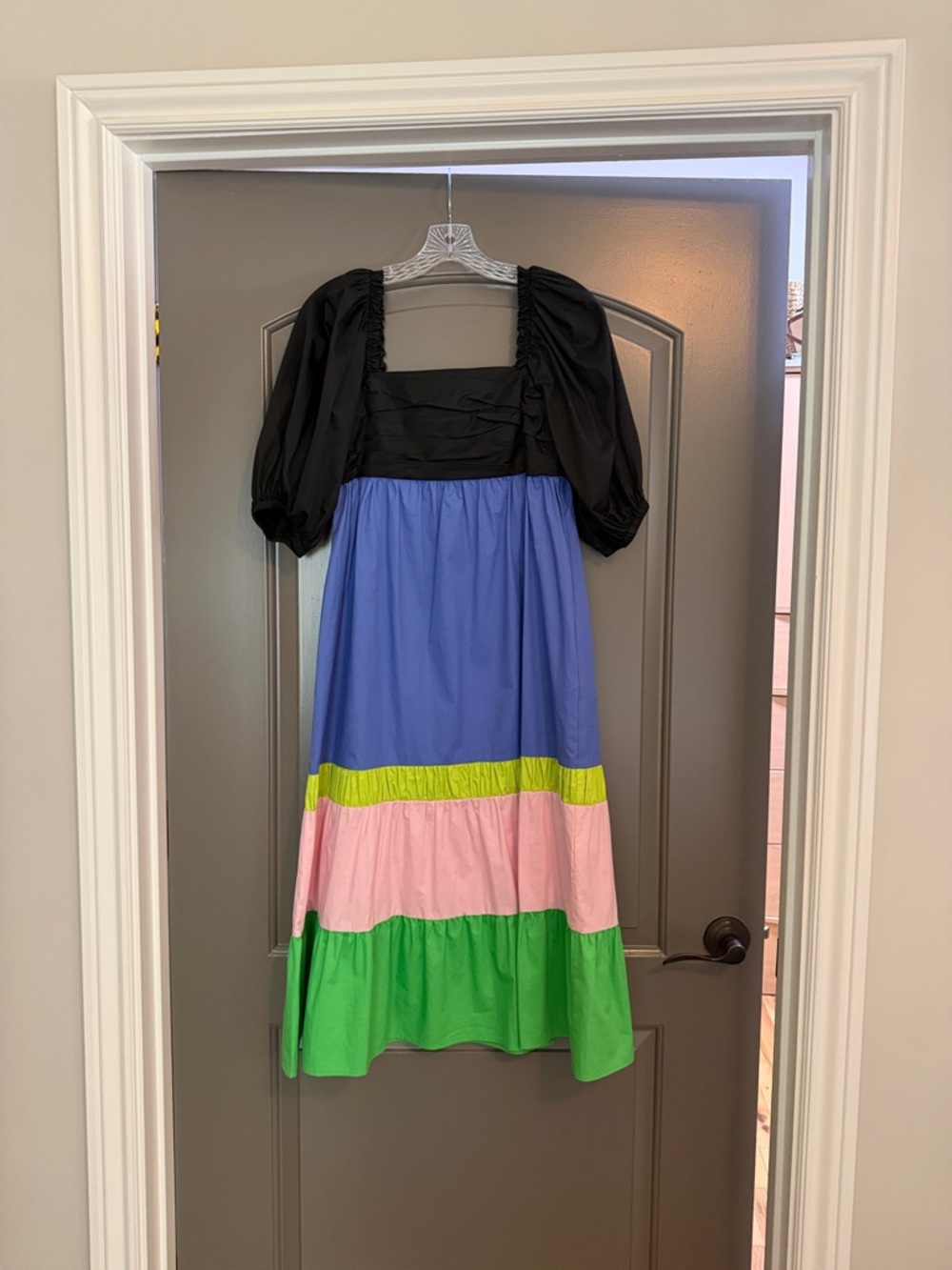 CROSBY by Mollie Burch Black Bodice Colorblock Midi Dress — Blue, Pink, Green